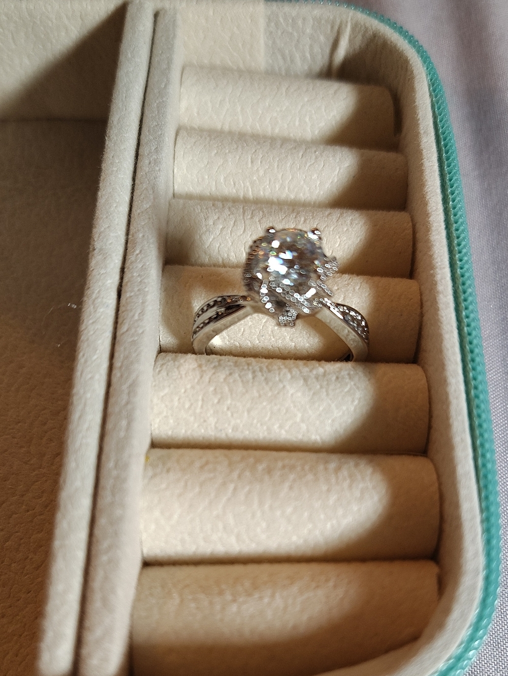 Sterling Silver Clear Stone Halo Engagement Ring - White